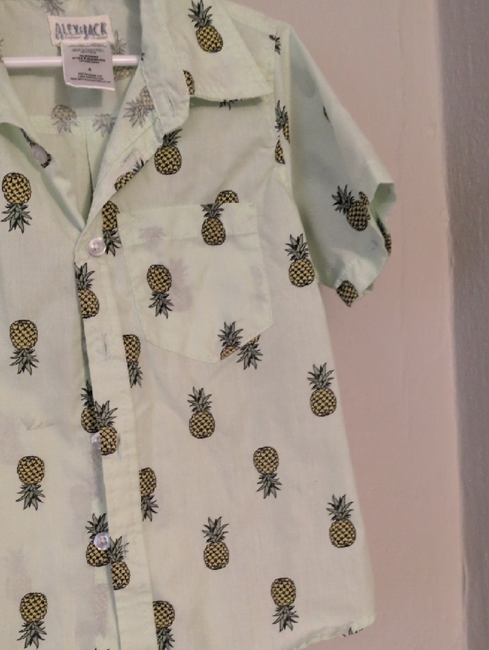 Kids Pineapple Print Button-Down Shirt in Mint by - Picture 4 of 7